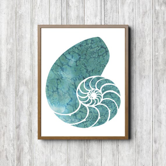 Watercolor Nautilus Shell Wall Art Printable Sea Life Etsy