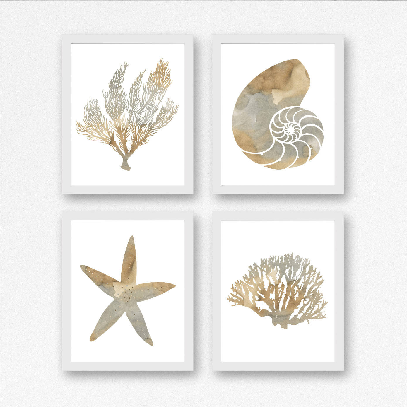 Beach Theme Printable Wall Art Set Of 4 Art Prints Etsy