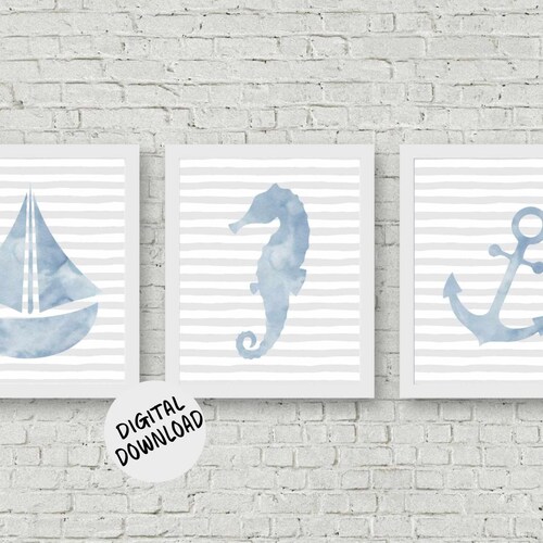 Printable 8 X 10 Nautical Set of 3 Art Prints for Boys / Girls - Etsy
