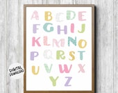 Printable Alphabet Chart Girls Room /Nursery Wall Art - Pastel Letters With Various Patterns- Classroom Decor - 16 x 20 -11 x 14 - 8 x 10