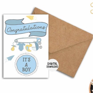 Felicitaciones Es una tarjeta de felicitación imprimible para niño - Bebé recién nacido - Baby Shower / Mamá para ser tarjeta - Tarjeta de bebé azul - Tarjeta de nacimiento