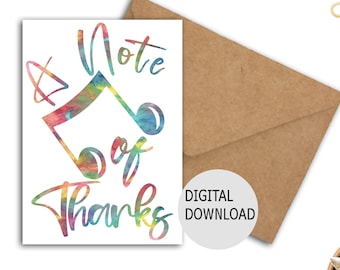 A Note Of Thanks Printable Thank You Card With Music Note For Music Teacher /Music Student - Music Pun Quote Appreciation Card For Musician