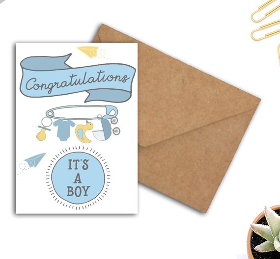 Congratulations Its A Boy Printable Greeting Card Newborn | Etsy