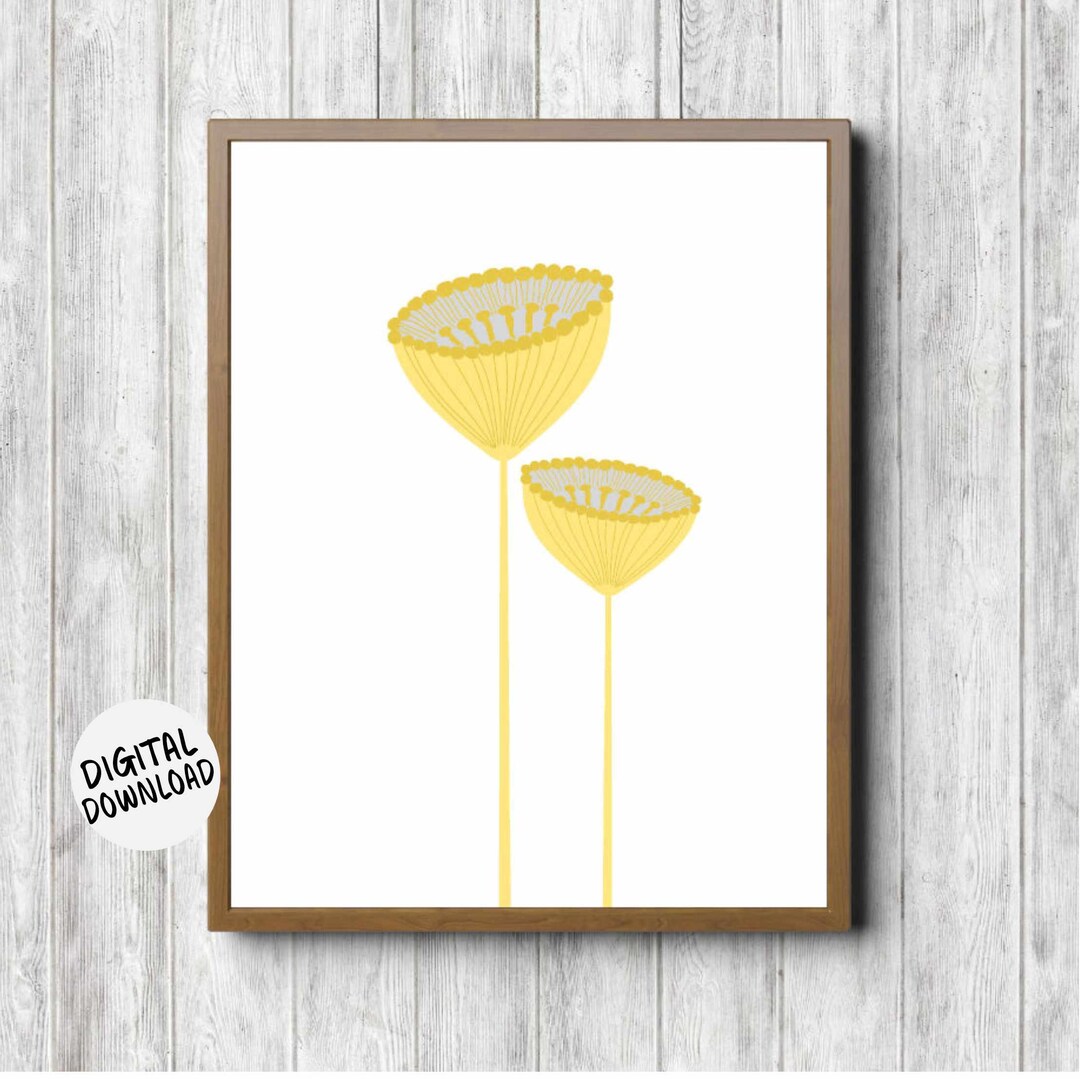 Yellow &amp; Gray Wall Decor - Flower Printable Girls Room / Nursery Wall ...