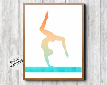 Druckbare Kunst Turnerin am Gleichgewicht Balken - Gymnastik Wand Dekor Geschenk - Sport Mädchen Zimmer / Kinderzimmer