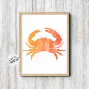 Watercolor Orange Crab Printable Wall Art - Sealife Office Decor - Beach Art - Sea Animal - Digital Artwork