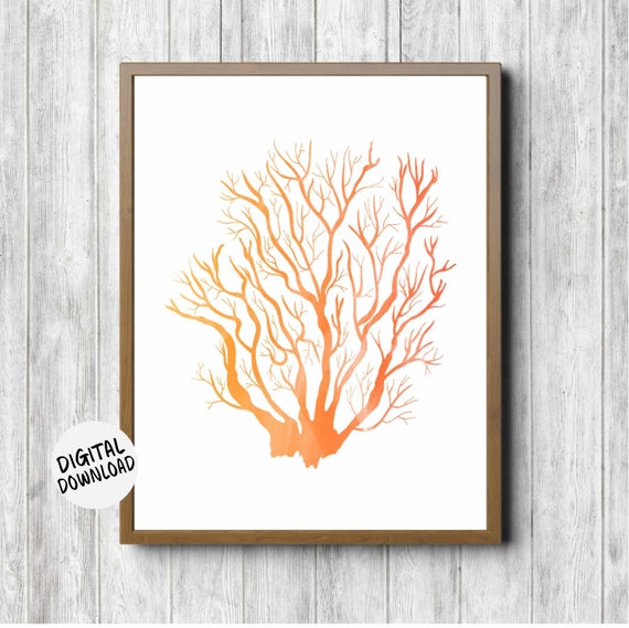 Coral Printable Wall Art Watercolor Wall Decor Orange Sea | Etsy
