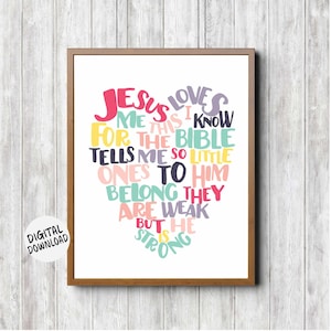Printable Jesus Loves Me Nursery / Kids Room Wall Art - Childrens Hymn Decor - Christian Girl Baby Shower