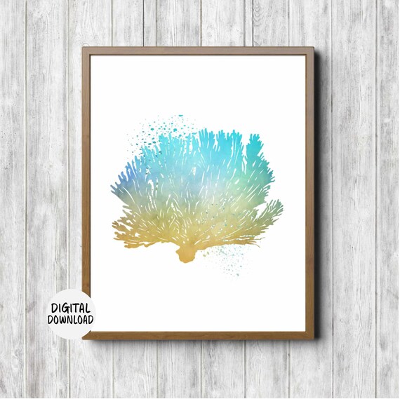 Watercolor Sea Fan Coral Printable Wall Art Beach Theme | Etsy