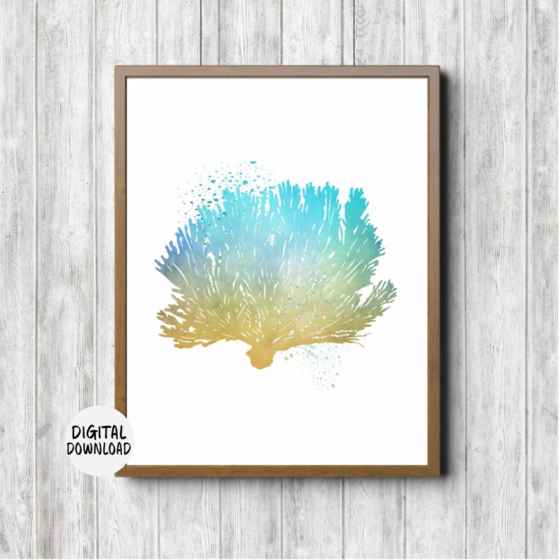 Watercolor Sea Fan Coral Printable Wall Art Beach Theme Etsy