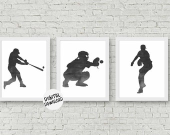 8 x 10 druckbare Baseball Wandkunst 3er Set - Teen Boy Zimmer Sport Dekor - dunkelgraues Büro Poster