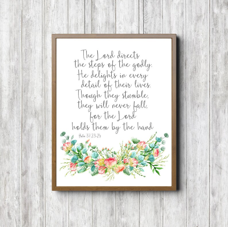 Printable Psalm 37 v 23 24 Scripture Wall Decor Gift For | Etsy