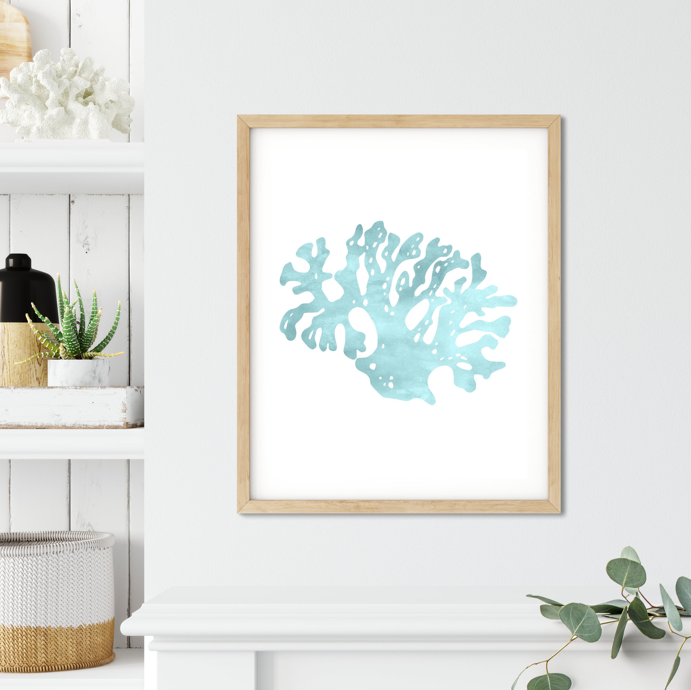 Printable Sea Coral Wall Art -aqua Watercolor Beach Themed Decor for ...