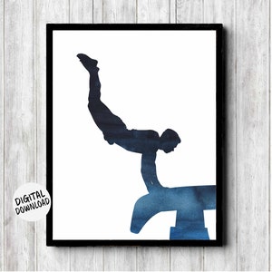 Printable Male Gymnast On Vault - Mens Gymnastics Dorm / Boys Room Wall Art - Navy Blue Teen Boy Decor