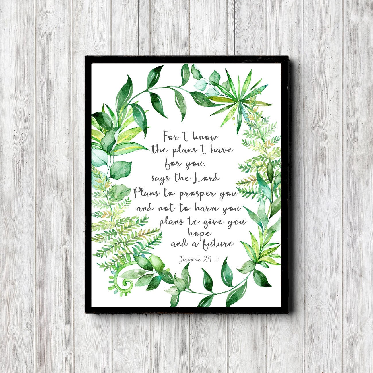 Printable Jeremiah 29 11 Bible Verse Green Leaf Watercolor Etsy