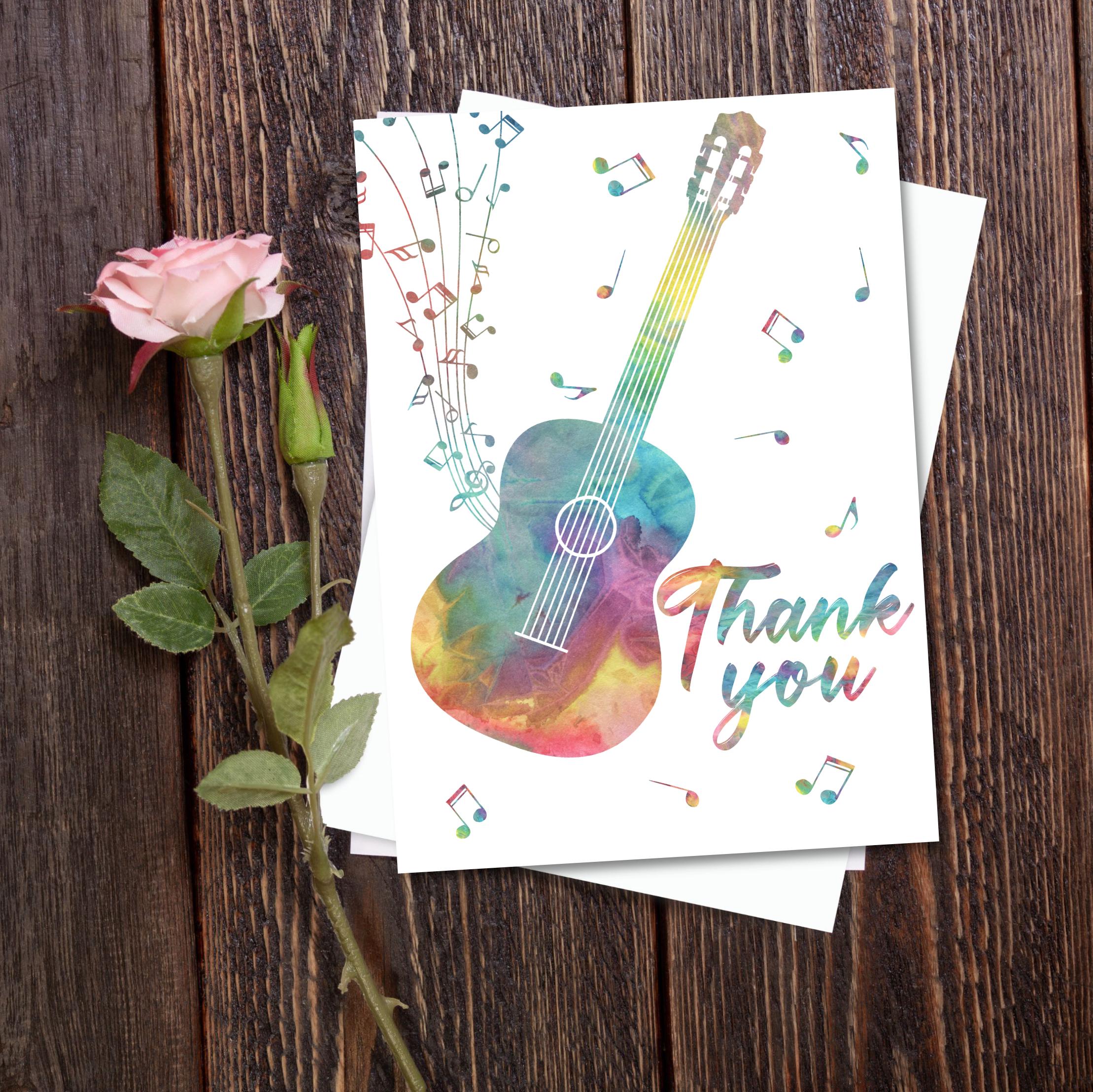 Printable Thank You Card With Acoustic Guitar & Music Notes for Music ...