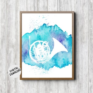 Watercolor French Horn Printable Wall Art - Music Instrument Poster For Nursery /Dorm Room / Office - Musician Gift