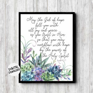 Printable Romans 15 :13 Christian Wall Art - Scripture With Succulents - Watercolor Christian Wall Decor - God Of Hope Bible Verse Poster