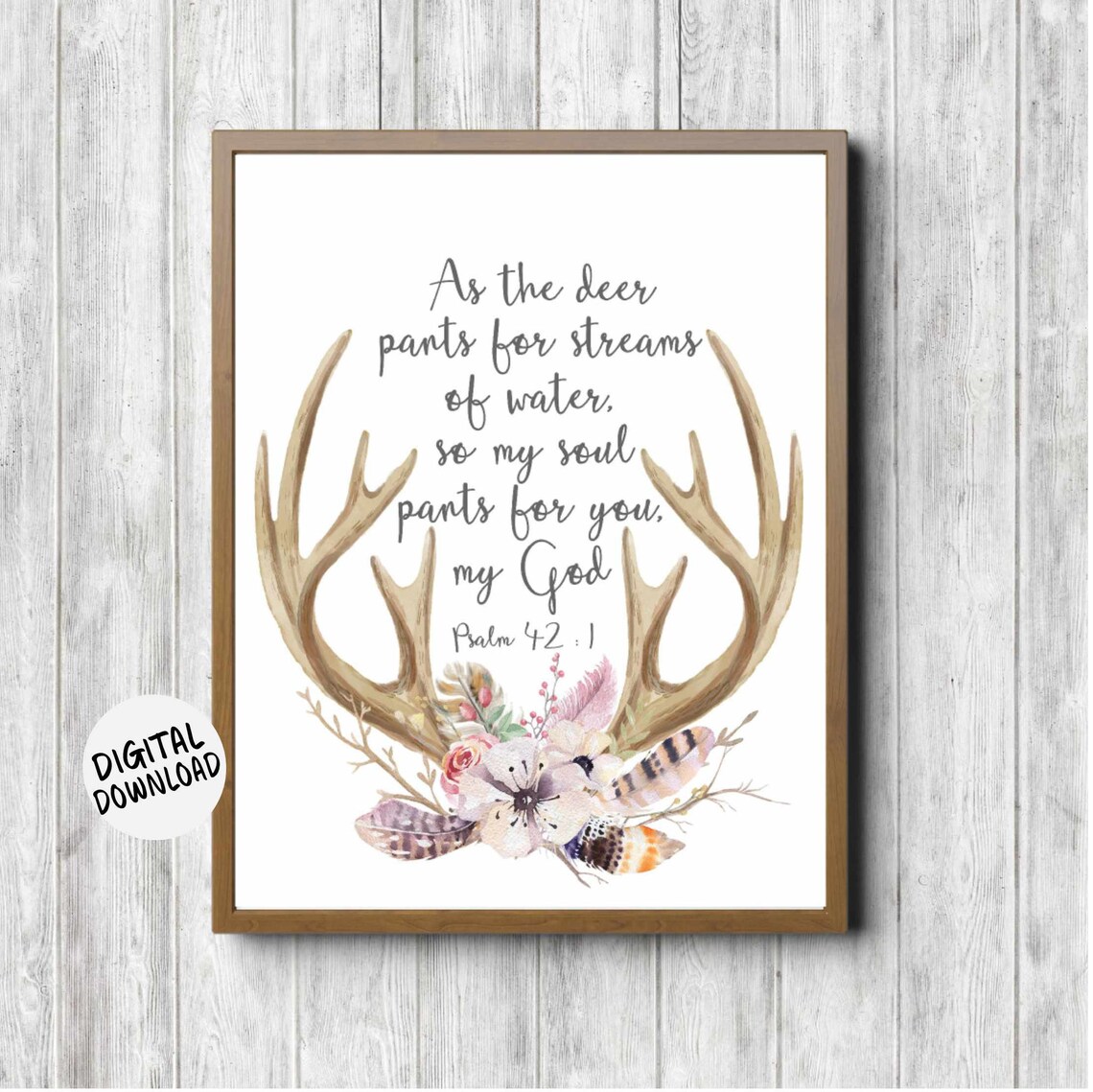 Printable Psalm 42 : 1 Watercolor Deer Antlers Scripture Wall - Etsy