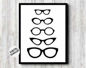 Black Eyeglasses Printable Wall Decor - Gift For Optician / Optometrist Office -Spectacle Wall Art, 18 x 24, 16 x 20, 11 x 14, 8 x 10