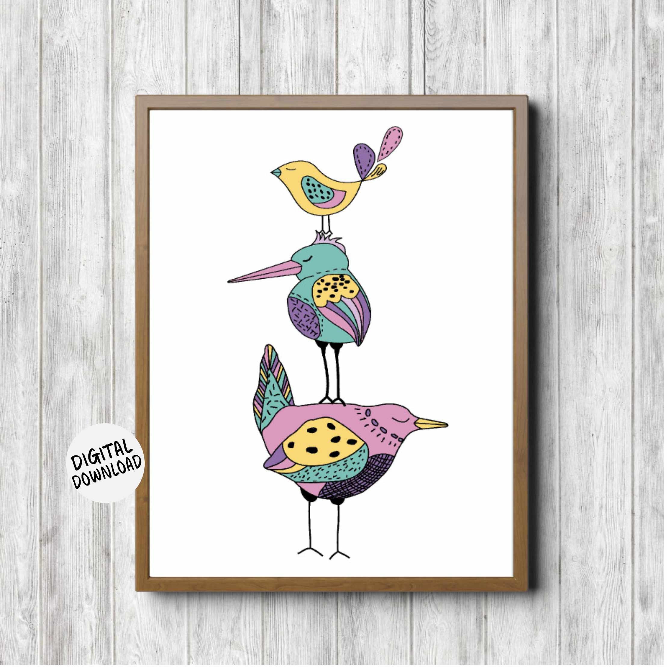 Three Little Birds Art Printable Whimsical Nursery Girls Etsy