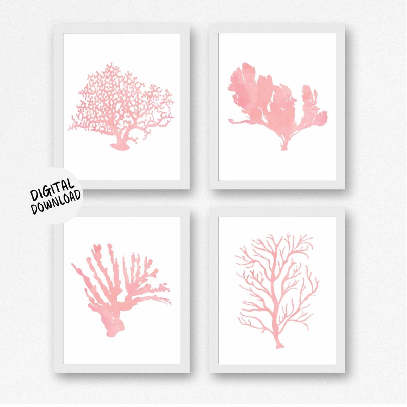 Set of 4 Sea Life Art Prints Printable Watercolor Sea Coral - Etsy