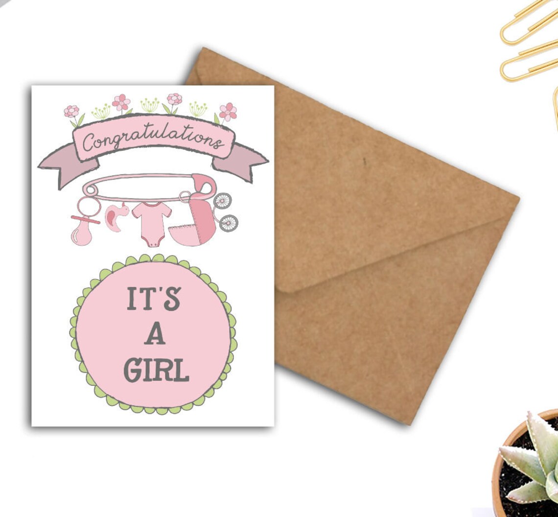 Congratulations It's A Girl Printable Baby Birth Greeting | Etsy
