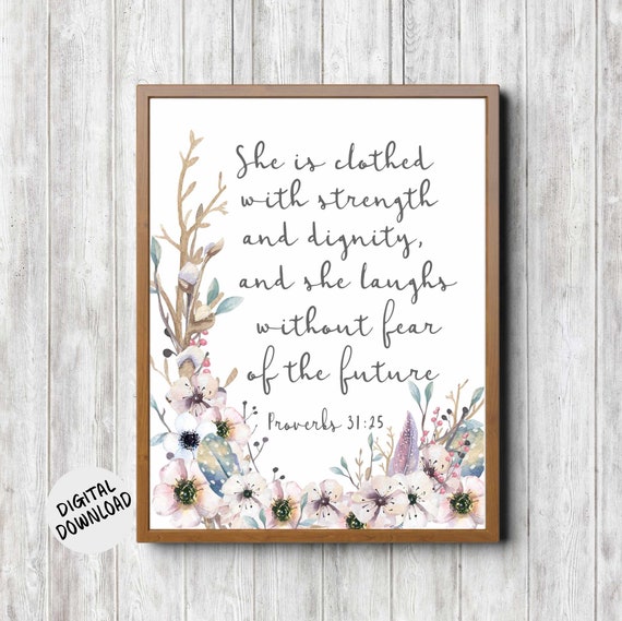 Rustic Scripture Wall Art Printable Proverbs 31 : 25 She - Etsy