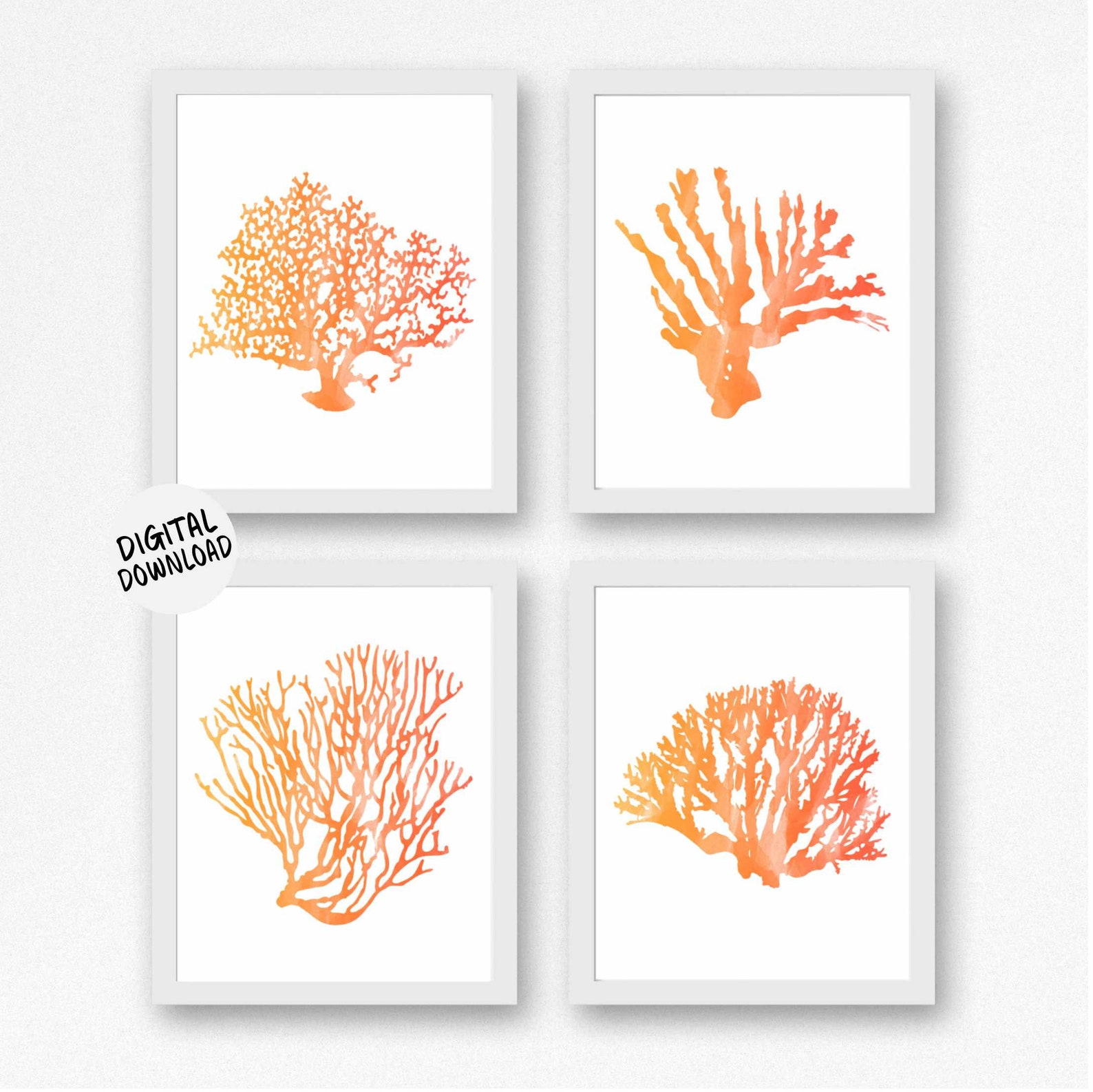Printable Set of 4 Sea Coral Wall Art Watercolor Sealife | Etsy