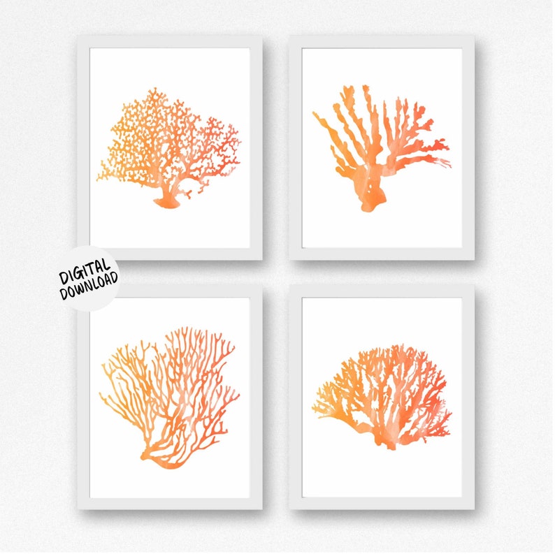 Printable Set of 4 Sea Coral Wall Art Watercolor Sealife | Etsy