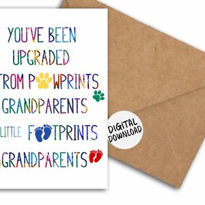 Carte imprimable faire-part de grossesse des grands-parents - Vous n'avez plus d'empreintes de pattes en petites empreintes - PDF 5 x 7