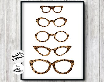 Leopard Print Eyeglasses Printable Wall Decor- Gift For Optician /Optometrist Office -Spectacle Wall Art, Optometry Poster Small & Large Art