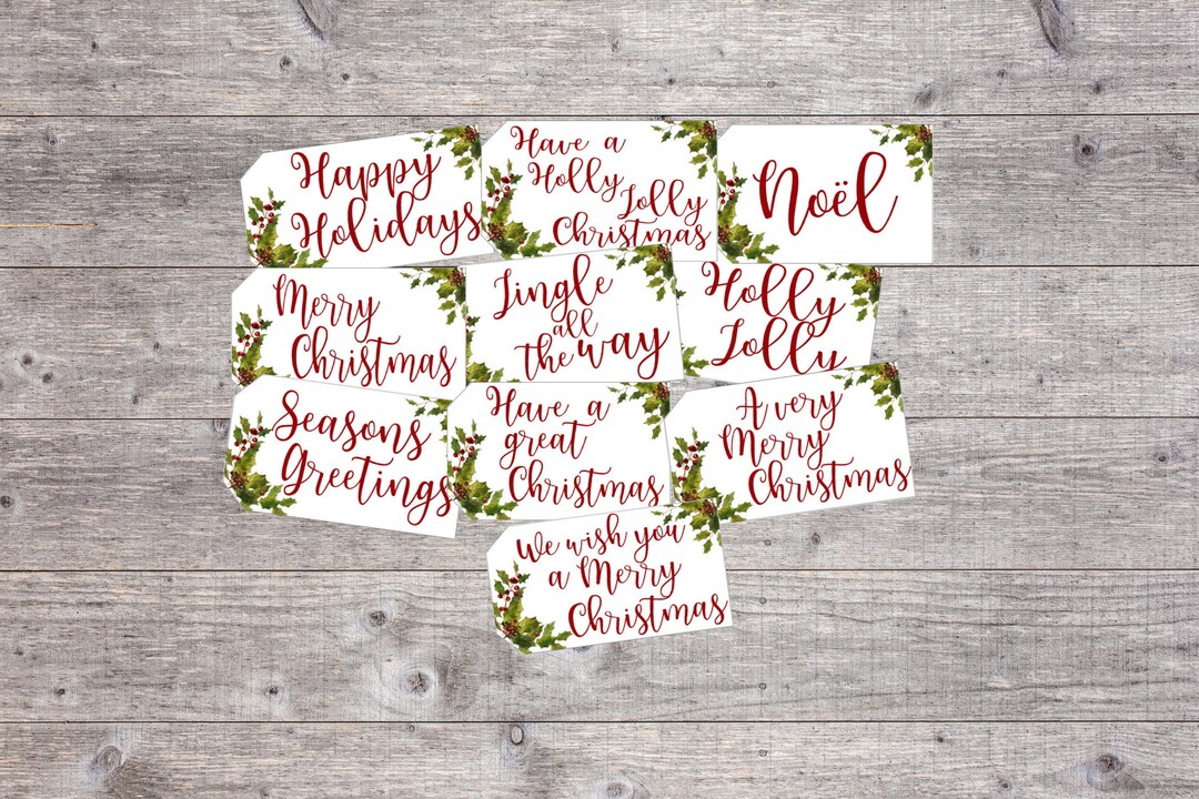Printable Christmas Gift Tags With Holly Leaves &amp; Berries Red - Etsy
