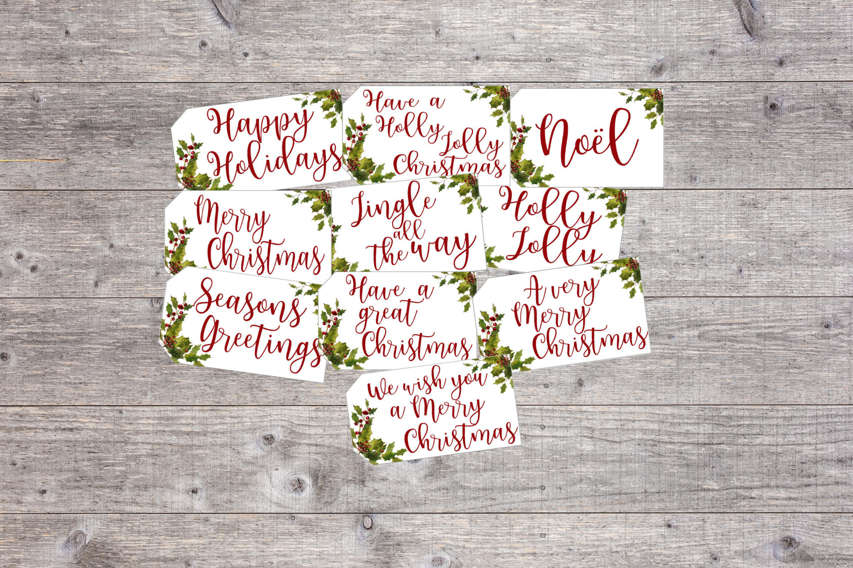 Printable Christmas Gift Tags With Holly Leaves &amp; Berries Red - Etsy