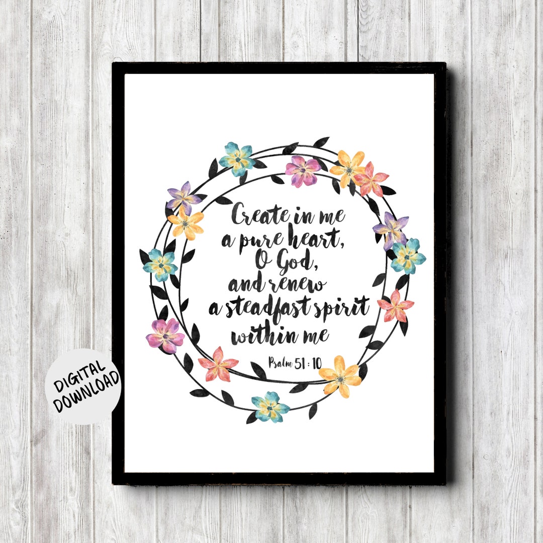 Psalm 51 : 10 Printable Scripture Wall Art - Watercolor Wreath - Create ...