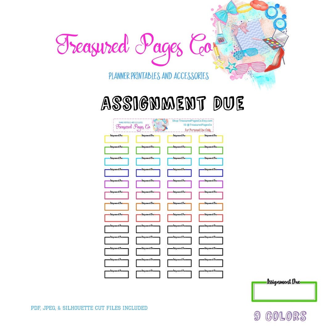 Assignment Due School Printable Stickers Includes Free Cut - Etsy