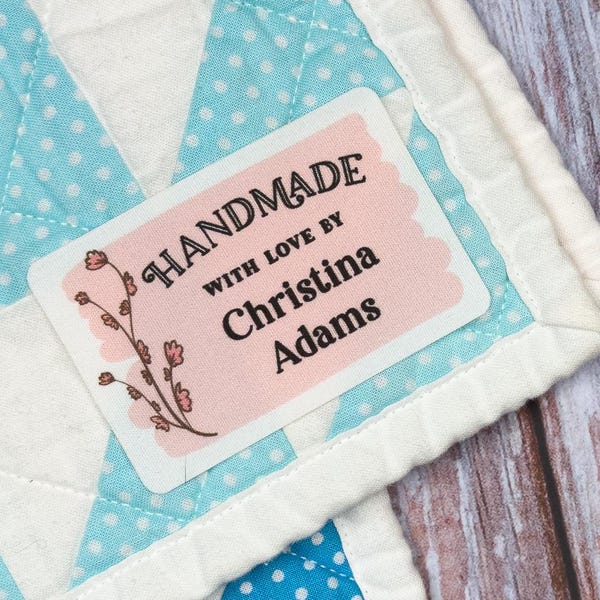 Spring Floral sew/iron on Labels, Cotton Fabric custom sewing label set, 9 printed tags