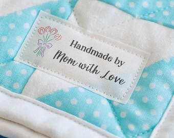 Etiquetas personalizadas Tulip para costura, etiquetas para prendas de punto hechas a mano, etiquetas de algodón personalizadas, etiquetas termoadhesivas con diseño floral - LS31