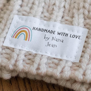 Rainbow sewing labels customized, cotton sew on or iron on quilt labels, fabric tags, knitting label, handmade by tag, sewing tag - LS27