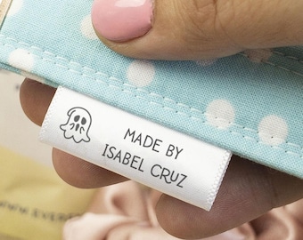 Etiquetas de costura para Halloween (cinta de 3,8 cm de ancho), etiquetas personalizadas para acolchado, etiquetas góticas para ropa con calavera fantasma, etiquetas para Halloween - SA11