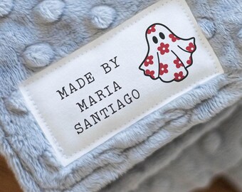Etiquetas de tela de algodón con temática de fantasmas de Halloween/Etiquetas de costura personalizadas