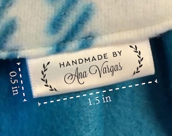 Etiquetas de satén con laureles, etiquetas personalizadas para marca, etiquetas de costura modernas, cinta de 3,8 cm de ancho, etiquetas pequeñas para ropa, etiquetas para ferias de artesanía - SA09