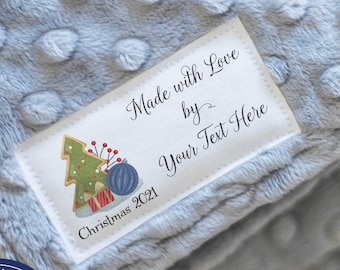 Christmas Cotton Label Set, 15 large quilt tags, handmade Gift tags, sew on or iron on fabric tag, custom quilt label, blanket tag - RE04