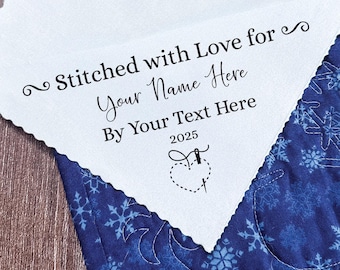 Etiqueta personalizada para mantas con esquina impresa, etiqueta triangular personalizada para colchas, parche adhesivo para costura, etiqueta termoadhesiva, etiqueta de algodón para acolchado - TL03