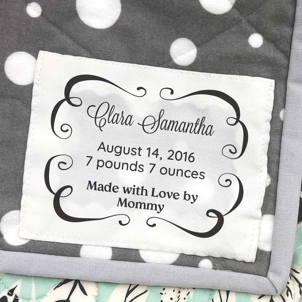 Swirl Frame label, personalized label for handmade blanket, Custom tags for gifts, Personalized Cotton Label, Cotton tag, Blue rainbow-SL08