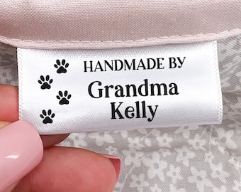 Paw Print Custom Satin Clothing Labels, Dog design Personalized Fabric Label, pet footprint folded Tags, Large Sewing Tag sew in