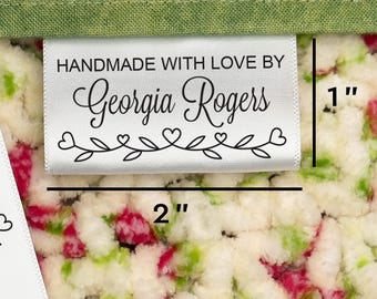 Étiquettes de couture personnalisées en forme de cœur et de feuille, étiquette personnalisée pour courtepointe « Love », ensemble d'étiquettes romantiques à coudre en satin