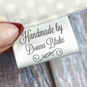 Elegant swirl Custom sewing tags, Calligraphy cursive 1.5" wide Personalized satin clothing labels, craft supplies, sew on