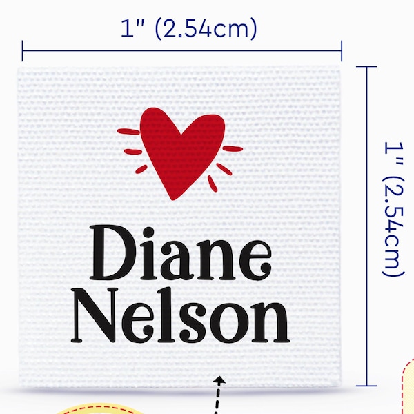 Heart personalized sewing tags, Custom Cotton Labels for Quilting, Knitting, Crochet Projects