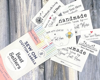 Paquete de etiquetas de costura personalizadas, etiquetas de tela personalizadas, etiquetas para proyectos de crochet, etiquetas de acolchado para planchar, etiquetas de algodón - CP01